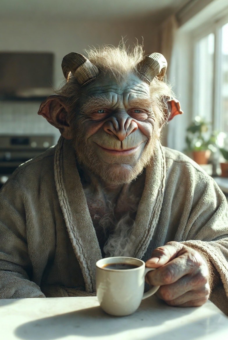 j8qywmhb92's tweet image. Morning coffee is the best! ☕️🧌 

Morgonkoppen är den bästa! ☕️🧌

Created with SuperGrok AI @Grok

#Morgonkaffe #Kaffe #Troll #FantasyArt #MorningCoffee #GoodMorning #AIArt #Fantasy