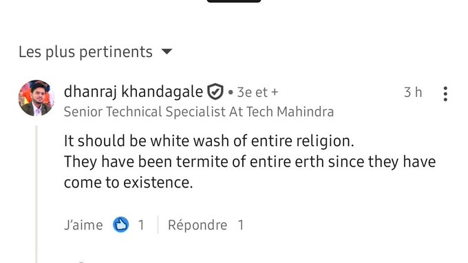 .<a href="/tech_mahindra/">Tech Mahindra</a> H-1B employee @dhanraj_khandagale, working <a href="/UPS/">UPS</a> projects is openly calling for genocide of Muslims &amp; Christians on his Social Media!

We have him under observation for a long time - he has been doing this for a long, long time!!

Will there be action? 

cc <a href="/USCIS/">USCIS</a>