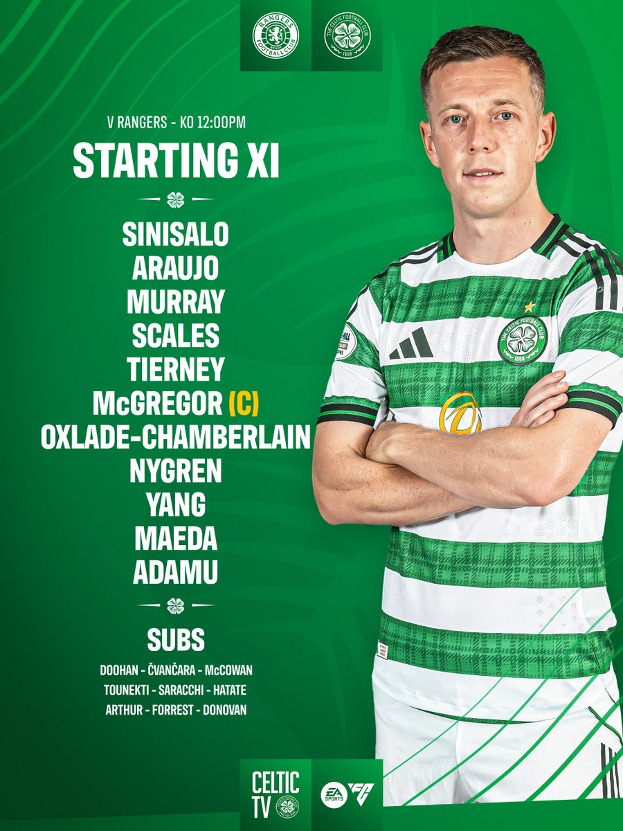 📋 The Celtic XI for today's Glasgow Derby

#RANCEL | #CelticFC🍀