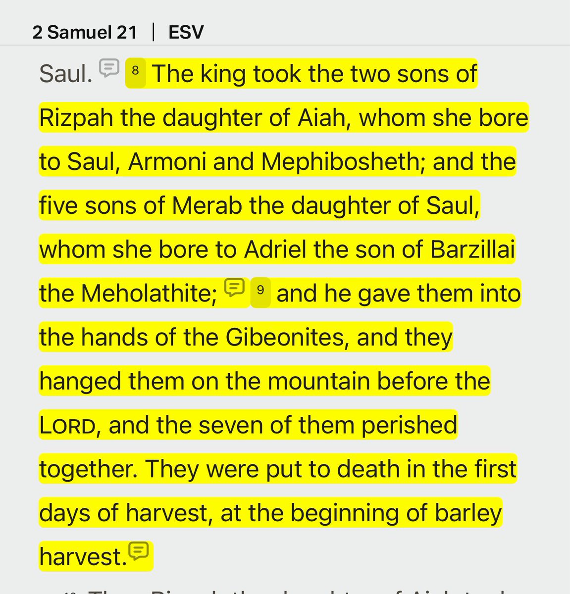 <a href="/itsbennylee/">Bennylee</a> Yahweh never requested for human sacrifice. He provided Abraham with a ram instead of his son. You lied! 

It was the Gibeonites that requested seven of Saul's male descendants be handed over to them to be hanged not Yahweh because Saul unalive their people. 

They wanted revenge