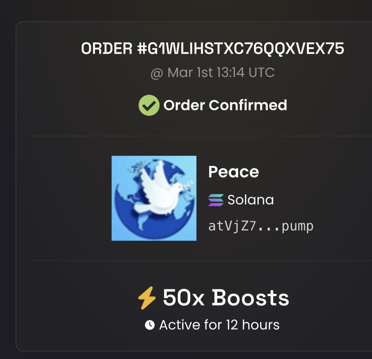 Humanevolvd's tweet photo. $Peace 50x boost added 

atVjZ7uM8sVrLFi5Xe1JiLGW6mW9pvQdTCWzhNFpump https://t.co/4PzhIOGTb8