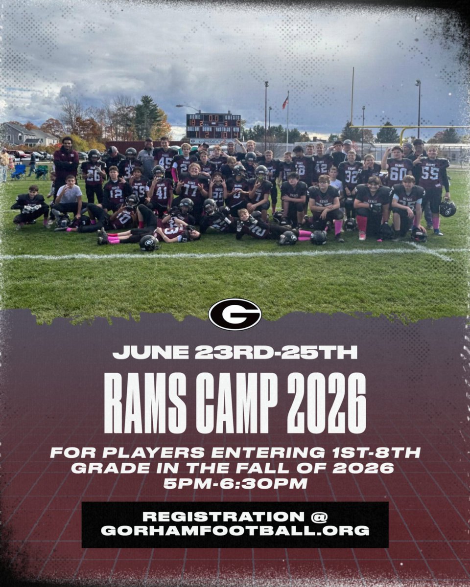Gorham_Football's tweet image. 📣 March 1st! Springtime is almost here and Summer is around the corner. Kickoff summer time with Rams Camp! Register now: gorhamfootball.org/rams-camp #rampride