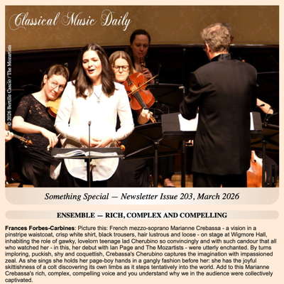 mvdaily's tweet photo. Classical Music Daily's March 2026 PDF newsletter, 'Something Special', has just been published:

https://t.co/ufedMErbQX

#ClassicalMusic #newsletter #France #UK #USA #Canada #Finland #Ukraine #concerts #orchestras #singers #piano @Francesforbesca @PaulSBodine @miller_malcolm https://t.co/0ZFIpstF9G