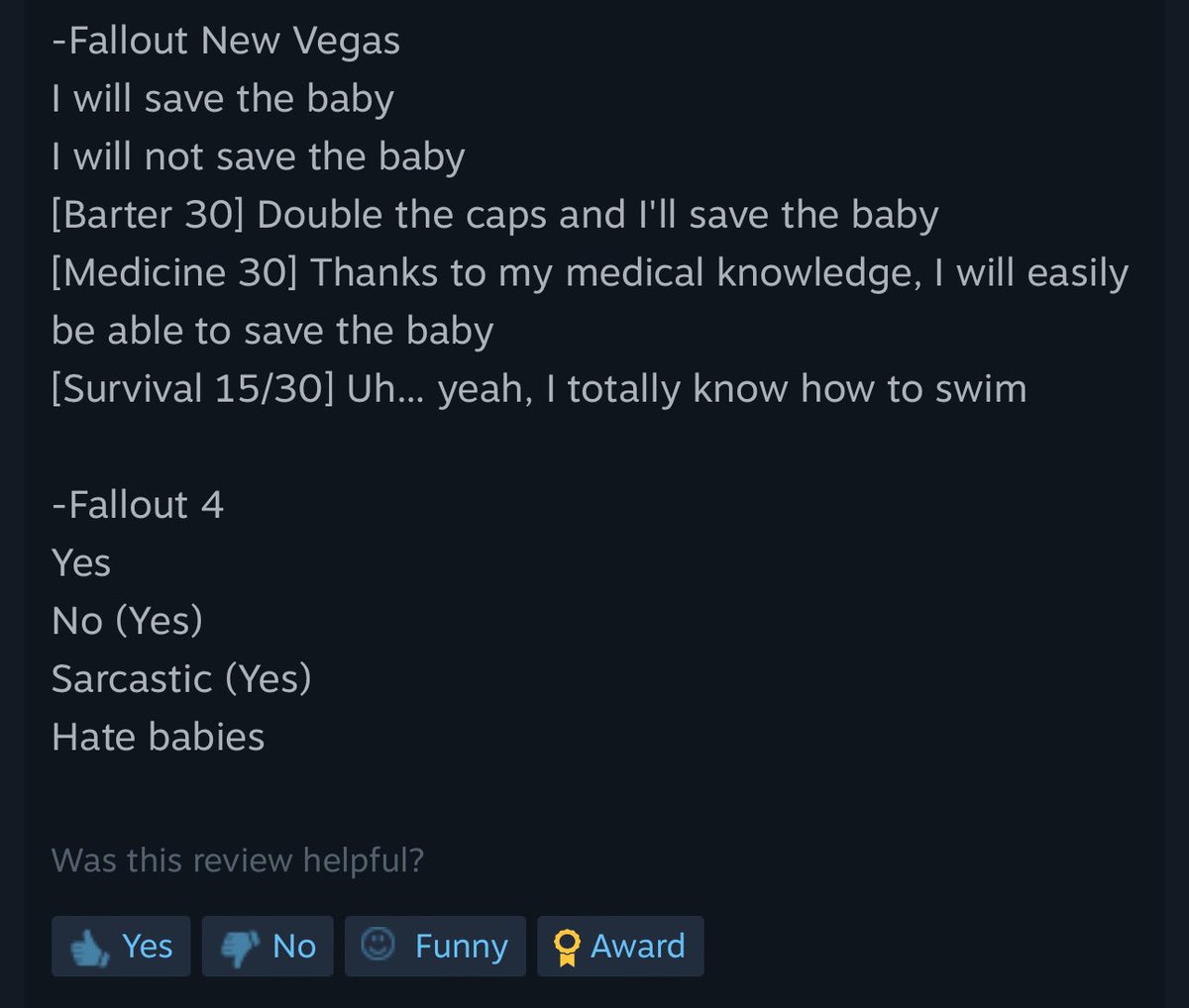 OddSteamReviews's tweet photo. Fallout 4 https://t.co/38eM45lgwA