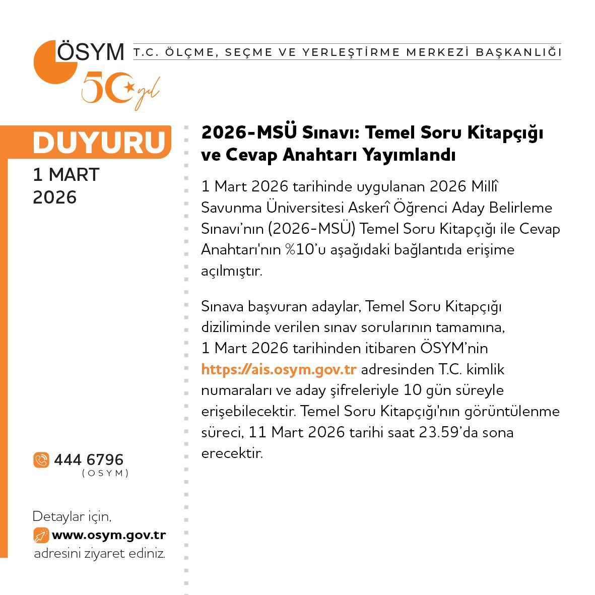 2026-MSÜ Sınavı: Temel Soru Kitapçığı ve Cevap Anahtarı Yayımlandı

osym.gov.tr/TR,33887/2026-…