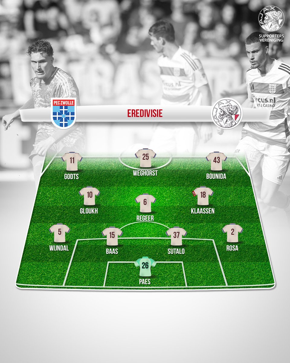 AnneVellinga's tweet photo. #pecaja #Ajax De #opstelling in beeld. Weghorst en Gloukh in de basis. Dolberg en Steur op de bank. Aftrap om 12.15 uur. Pak de punten!
Wissels: Heerkens, Reverson, Gaaei, Carrizo, Konadu, Berghuis, Mokio, Bouwman, Tomiyasu, Fitz-Jim, Steur, Dolberg. https://t.co/PlfgceGZdb
