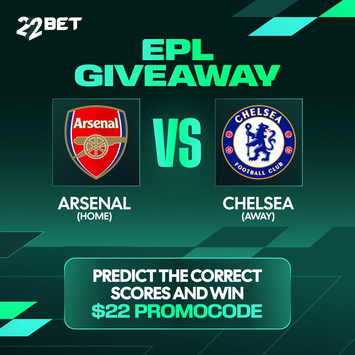London is about to shake. 🔥

At the Emirates, this isn’t just Arsenal vs Chelsea — it’s title dreams vs top-4 survival.

Predict the correct score and grab your $22 Promocode 👇

Note: Ugandans ONLY! 🇺🇬

#EPLGiveaway #22BetAlwaysPays T&amp;Cs Apply