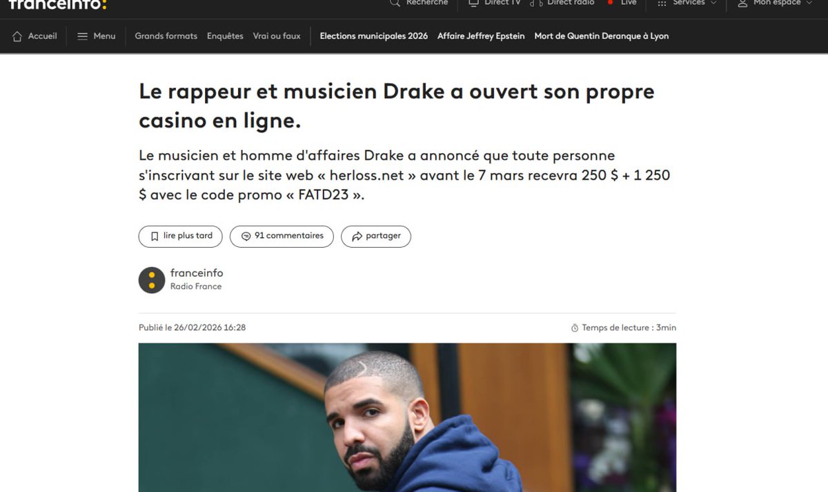 PapiLove101_eth's tweet photo. Drake launched his own platform and is giving out promo codes to fans.

Website: https://t.co/ya9YtGCClp
Code: FATD23

No IP or device restrictions.

#صفارات_الانذر #تعلم_مستدام #الحرب_العالميه_الثالثه #اللهم_احفظ_السعوديه #MiddleEast #War #Peace #News #World #Viral #Crypto https://t.co/xaeOwqcvsG