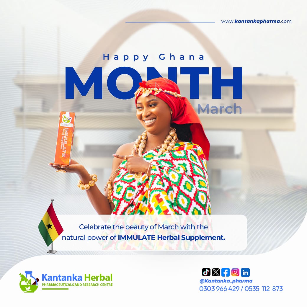 Ghana’s strength is found in her people.
As we observe #GhanaMonth, let’s care for our health with the same pride we care for our heritage.
Immulate Herbal Supplement is the result of structured research carried out locally to boost your immune system.
Celebrate Ghana by choosing