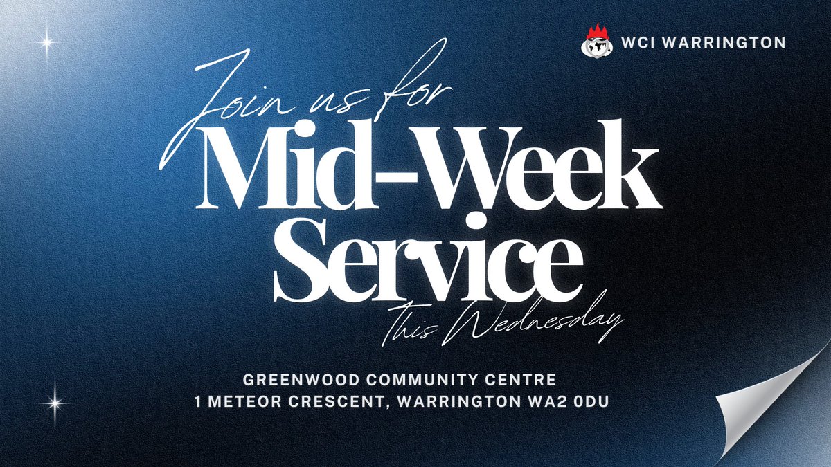 WCIWarrington's tweet photo. Join us for our uplifting Mid-Week Service at WCI Warrington!
Come expectant — worship, Word, and wonderful fellowship await you. https://t.co/yoL94md7zr