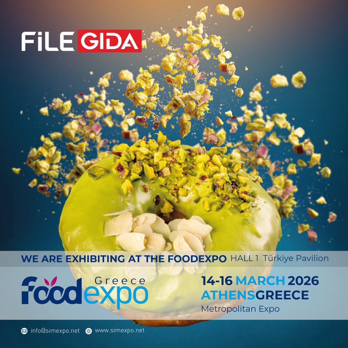 14-16 Mart  2026 tarihleri arasında Yunanistan / Atina'da  gerçekleştirilecek olan Foodexpo Greece  Fuarı’nda,  FİLE GIDA  yerini almış bulunmaktadır. #foodexpogreece2026 #filegıda