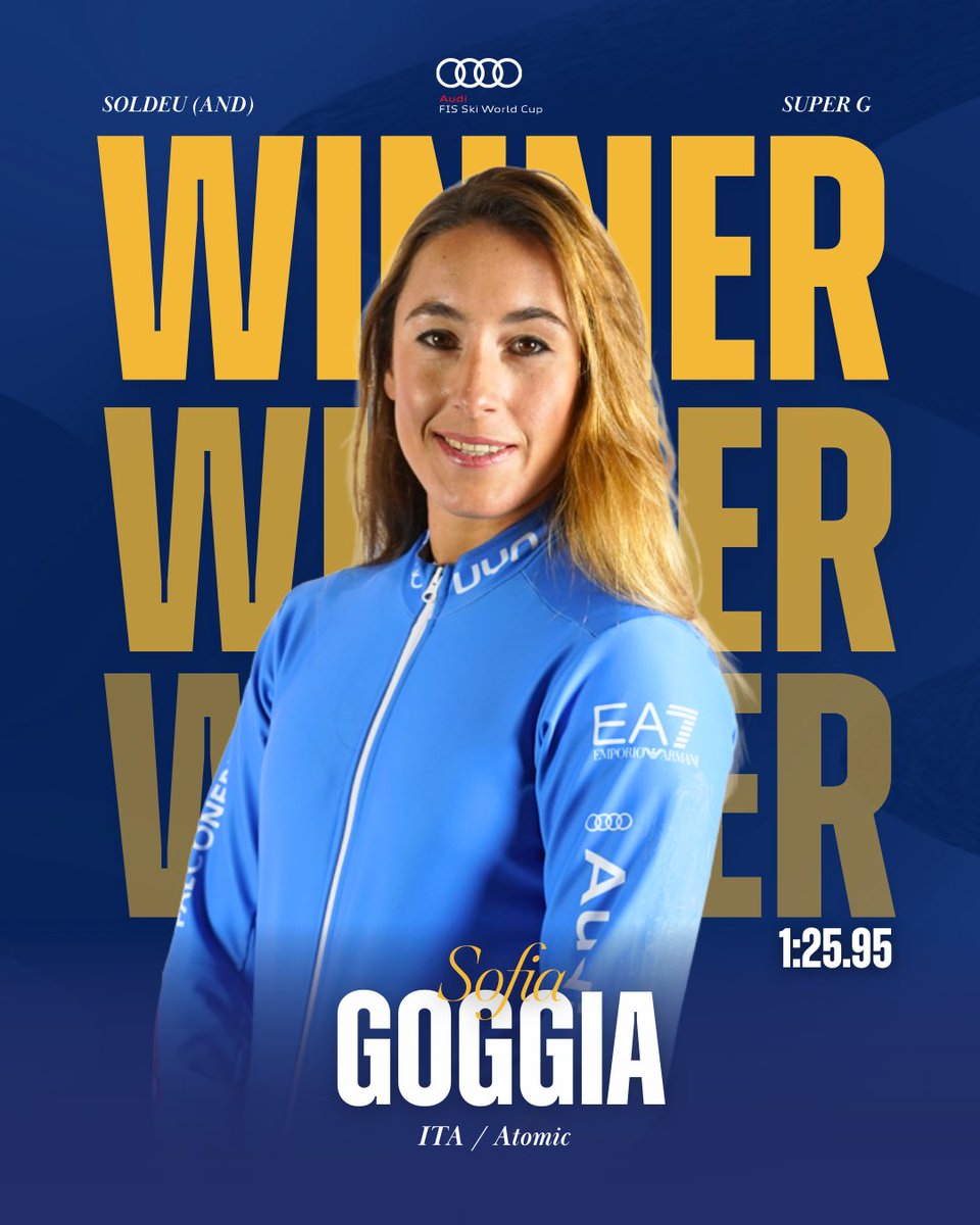 fisalpine's tweet photo. Sofia Goggia wins the Super G in Soldeu! 🏆

28 World Cup wins, 68 podiums! 🎩

🥈 Emma Aicher 🇩🇪
🥉 Kajsa Vickhoff Lie 🇳🇴

#fisalpine #worldcupsoldeu https://t.co/p0znBby9q2