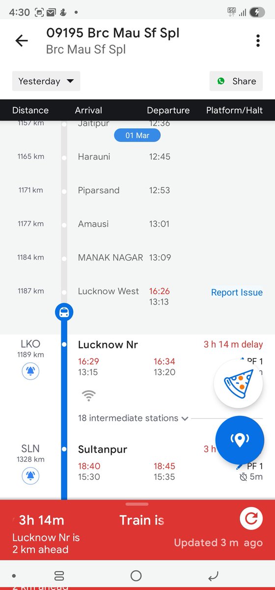 BeingKDee's tweet photo. Huge shoutout to @RailMinIndia for the masterclass in "Patience Training" this Sunday. Train 09195 (Brc Mau Sf Spl) was due at 1:20 PM. It is now 3+ hours late and counting. https://t.co/nC3K8NYsW5