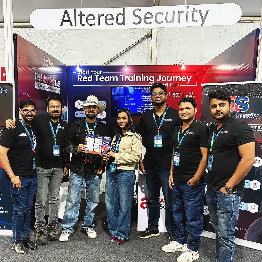 AlteredSecurity's tweet photo. Final giveaway wrapped at @nullcon Goa 2026.
Congratulations to the winners and thank you to everyone who stopped by our Booth and participated.
Great energy. Great conversations.
#NullCon #CyberSecurity #RedTeam #AlteredSecurity https://t.co/b7LR4toUcZ