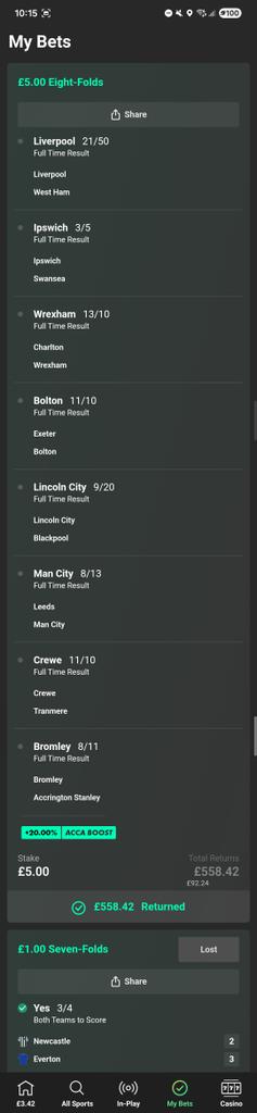 Ste_Critch91's tweet photo. @FootyAccums Boss! Threw it on with 365 for the acca boost and the 2 up wins, came out with better odds 💥 https://t.co/uRnUmcgm8a
