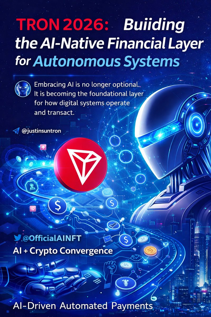 yabarich's tweet image. TRON 2026: Building the AI-Native Financial Layer for Autonomous Systems

😎 Justin Sun (@justinsuntron) stated:

In 2026, TRON will fully focus on the AI sector, enabling users worldwide to access global AI infrastructure directly through the TRON network.

Embracing AI is no
