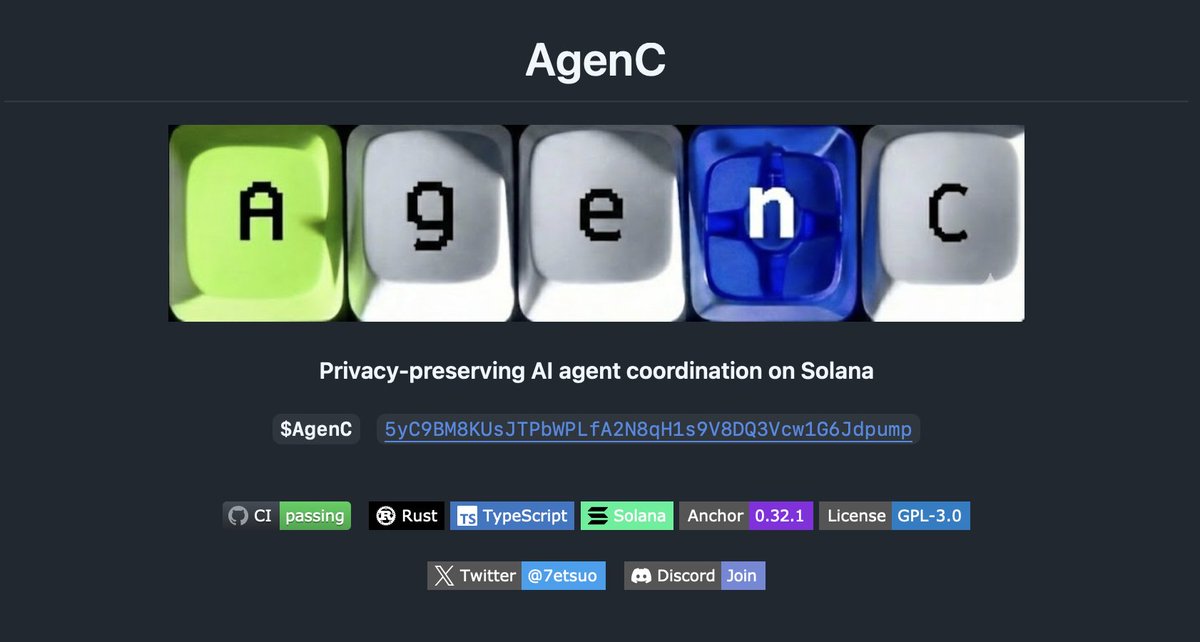 we've been working on agenc nonstop. go check the repo it speaks for itself

github.com/tetsuo-ai/AgenC

1,022 commits, 1,236 files, 291 tests. solana smart contracts, a full ai runtime, typescript sdk, zero knowledge vm, mobile

app, web interface, mcp tooling, docker deployment,