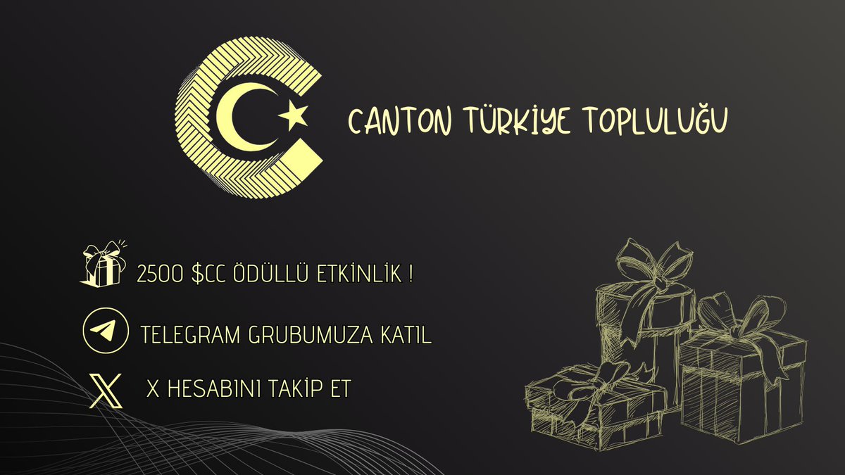 Herkese Merhaba! 

2500 $CC ( 420$)  ÖDÜLLÜ ETKİNLİK! 

Kişi başı 250 $CC olmak üzere toplam 10 kazanan.

Katılım şartları:

1️⃣ Takip et <a href="/CantonNetwrkTR/">CANTON TÜRKİYE 🇹🇷</a> 

2️⃣ Türkiye Canton Telgram grubuna katıl
     
 👉 t.me/CantonNetworkTR

3️⃣ Rt &amp; Like 1 arkadaşını etiketle! 

⏰ Süre: 48