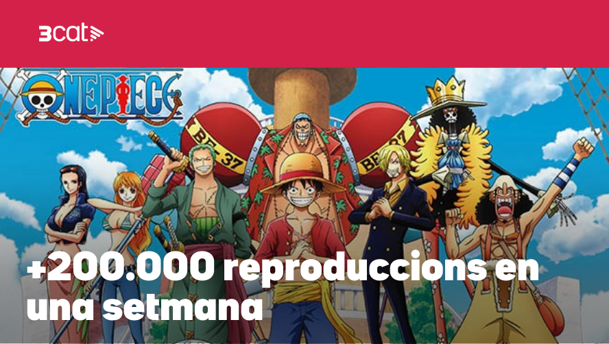 3CatCorporatiu's tweet photo. AUDIÈNCIES | Èxit de l’estrena de la temporada 7 de “One Piece” al Super3, que supera les 202.500 reproduccions en una setmana i acumula més de quatre milions de reproduccions en total 

🔗 https://t.co/FUgl6gWjzh

#audiències3Cat
#líders3Cat