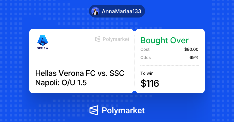 my decision was the right one!🔥

yesterday I placed a bet on the match Hellas Verona vs Napoli, and it turned out to be successful⚽️

the match ended 1–2, with Napoli winning.
<a href="/Polymarket/">Polymarket</a> opens up great opportunities.