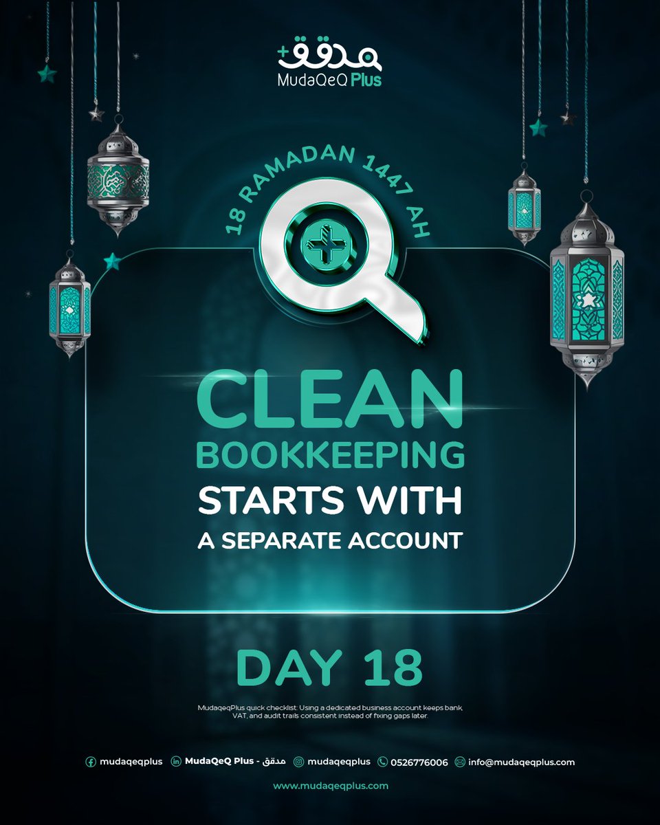 MudaqeqP19459's tweet image. MudaqeqPlus quick checklist: Using a dedicated business account keeps bank, VAT, and audit trails consistent instead of fixing gaps later.
Reminder: Stay tuned for tomorrow’s Quick Check.
#Quickcheck #MudaqeqPlus