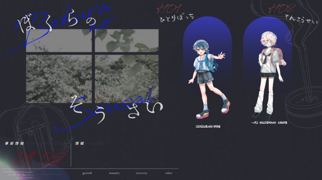 Les_TRPG's tweet photo. 𝖢𝗈𝖢𝟨𝗍𝗁
ぼくらのそうさい
┃𝖪𝖯
moonさん #moon_trpg_660
┃𝖯𝖢 / 𝖯𝖫
𝖧𝖮𝟣 ひとりぼっち
銀木 湊太 / LES
𝖧𝖮𝟤 てんこうせい
一ノ瀬 小太郎 / びわさん #takapi2556
𝖤𝖭𝖣-𝟧 蛍の行方
両生還
________________
「ふたりならなんでもできちゃうね」 https://t.co/FsUyvOnEPr