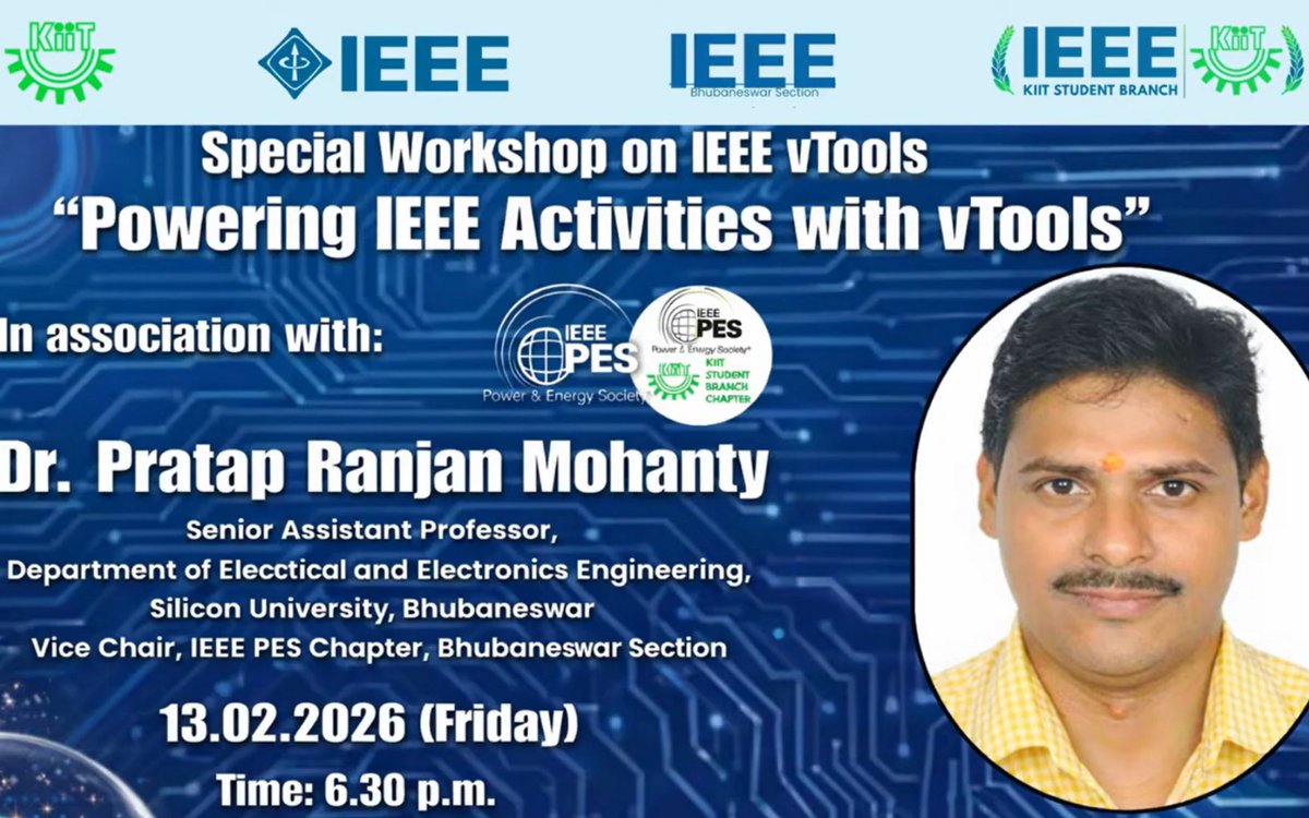 IeeeKiit's tweet photo. The IEEE KIIT Student Branch hosted a special workshop on IEEE vTools, with the IEEE Power & Energy Society KIIT Student Branch Chapter.
Grateful to Dr. Pratap Ranjan Mohanty, Silicon University, for the insightful session.
Thanks to all participants!
#IEEE #IEEEKIIT #IEEEvTools https://t.co/7mUrzcQrVg