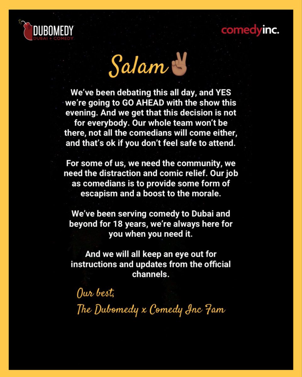 Dubomedy's tweet photo. We’re always here for you when you need it. Community. Comic Relief. Support System. 

Feel free to reach out for more details on tonight’s show - admission is free - or if you just need to chat 😊✌🏽

Info -> https://t.co/fN0QAi1zrE https://t.co/tfw6pJ6k5o