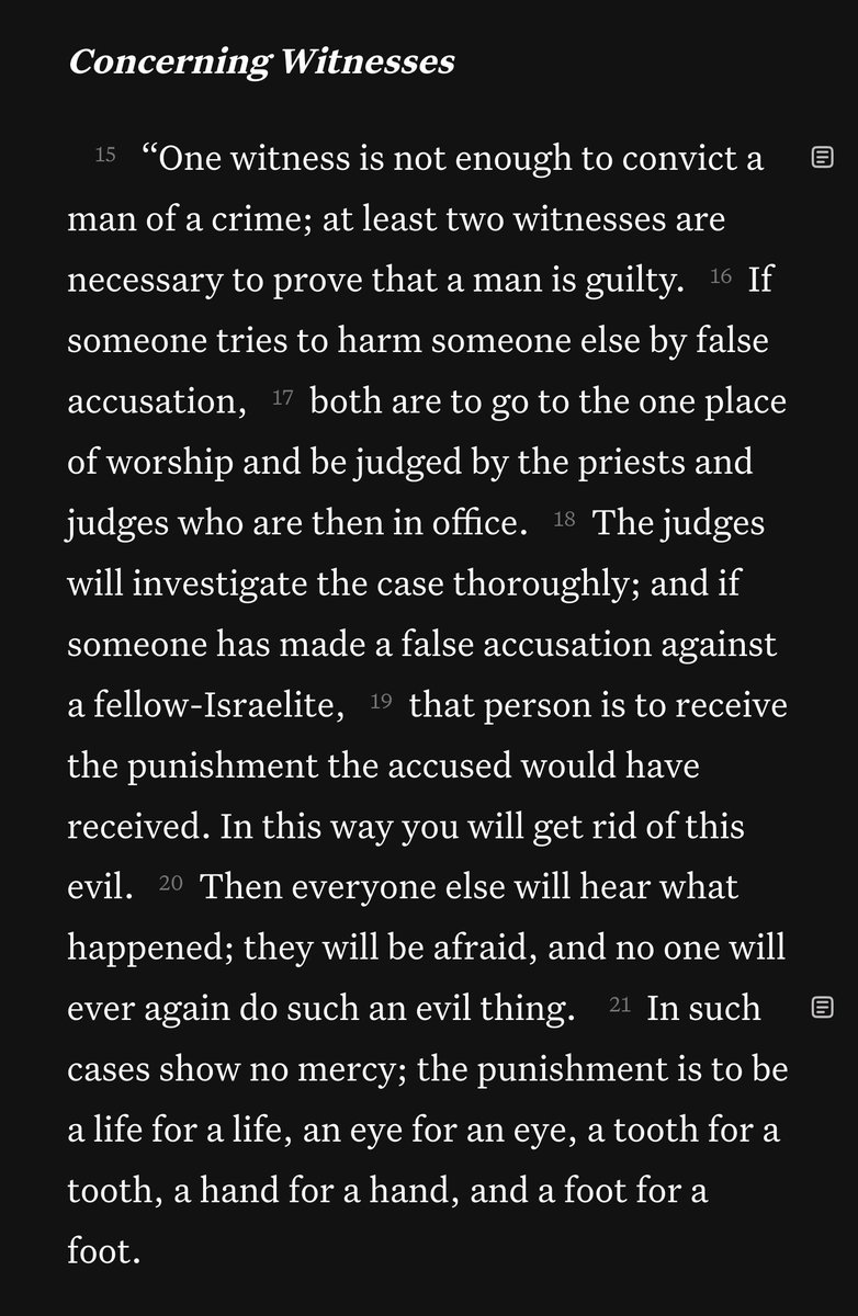 Interesting to see that God himself commanded that false accusations should receive the same punishment as the offence.

Deut. 19