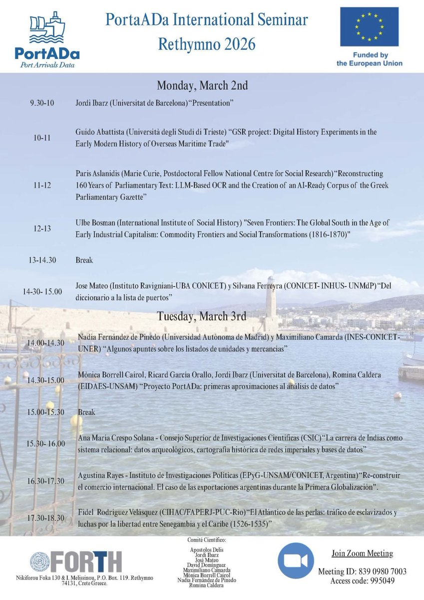 paumarquezanton's tweet photo. ⚓🚢⛵
During this week, the @ProyectoPortADa international seminar will be held at @IMS_Forth.
During this, various studies related to the maritime world and the methodology for studying it will be presented.
As seen in the image, you can attend via ZOOM.
See you there! https://t.co/xs1a5ZTH8c