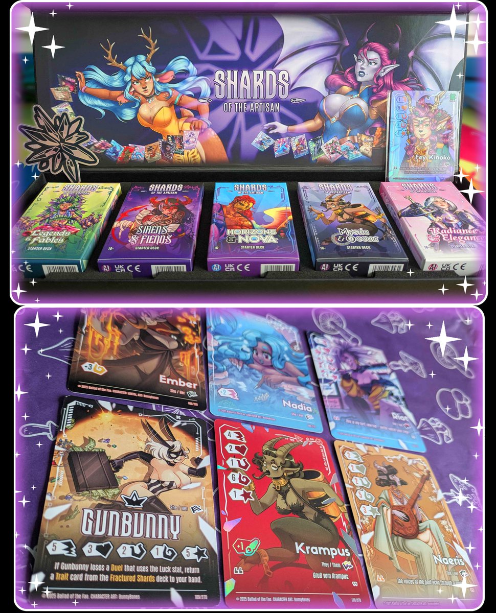 Bunny_Bones_'s tweet photo. Woo look what arrived from @shardsofartisan ✨ This was such an amazing project to be a part of, @FeyKinoko absolutely knocked it out of the park and its so cool to finally have the cards in my hands!💜🩷 https://t.co/RL9COdDeP2