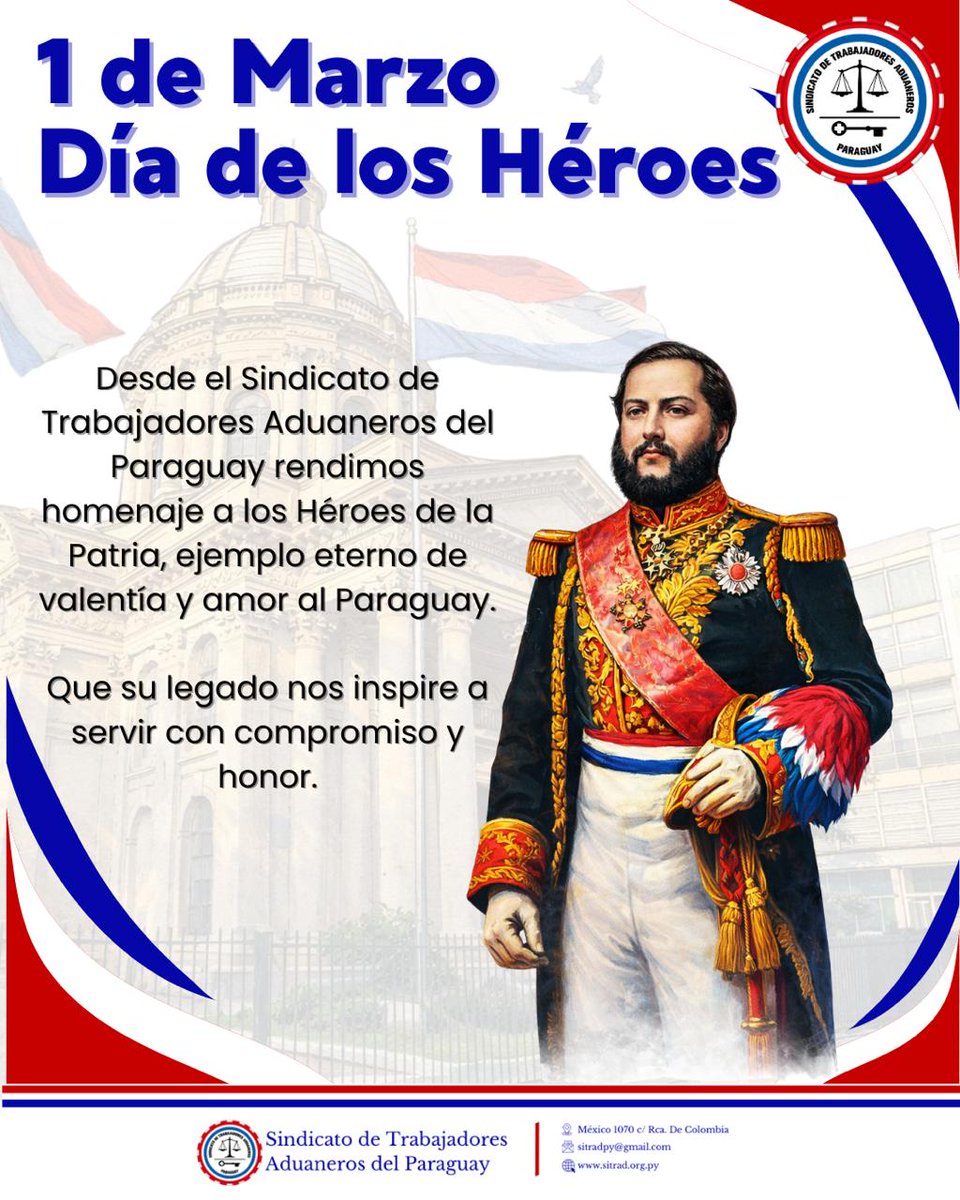 sitradpy's tweet photo. Honor y gloria a quienes dieron todo por el Paraguay.
Desde el Sindicato de Trabajadores Aduaneros del Paraguay, recordamos su legado con orgullo y compromiso.🇵🇾 https://t.co/jKBcvZvBfN