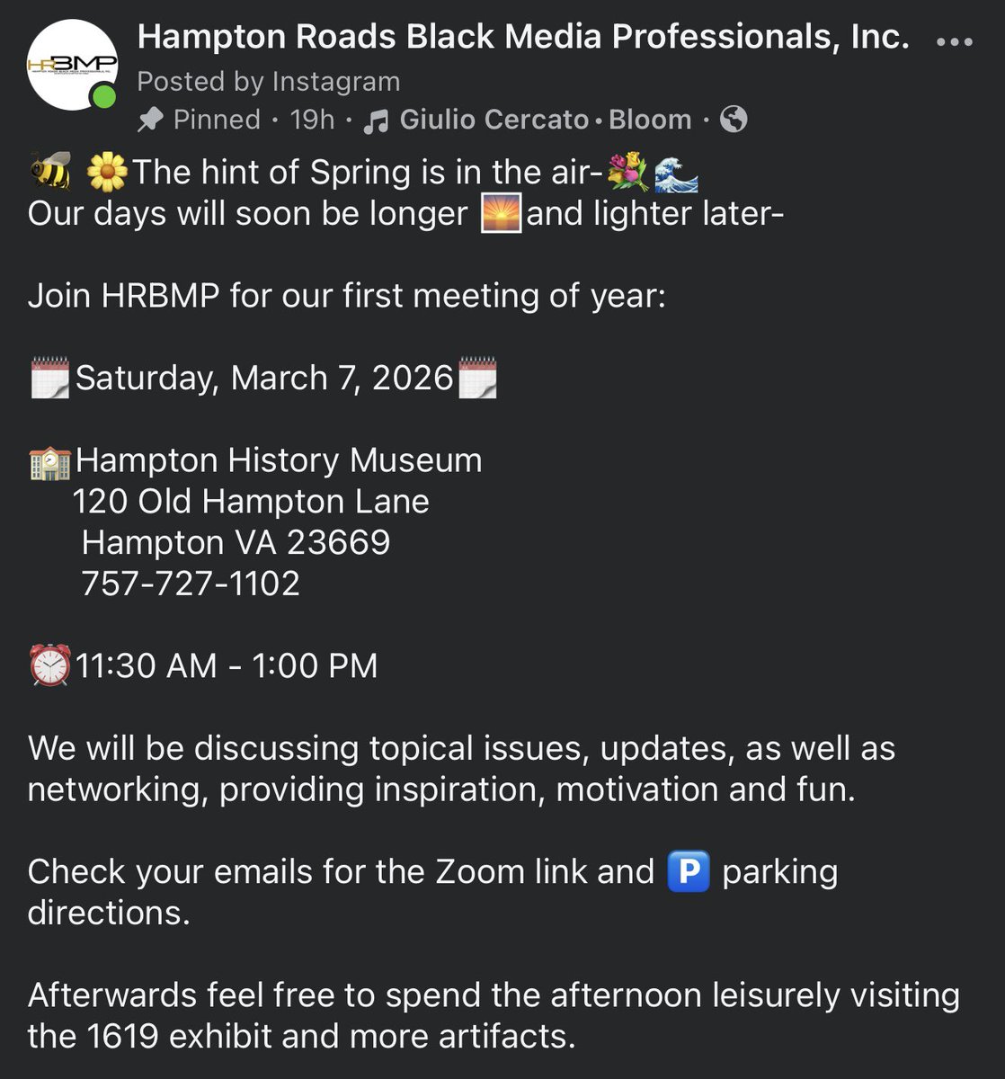 HRBMP_org's tweet photo. 🐝🌼😎
Springtime is on the horizon!!!
Come out to join the Hampton Roads Black Media Professionals (HRBMP) on Saturday, March 7th for our first General Body Meeting of 2026. See the slides below👇🏾for more detailed information: 
Hope to see you there!
💐☀️🌅🌞⏰🌇🌊 https://t.co/3CQti8z9ll