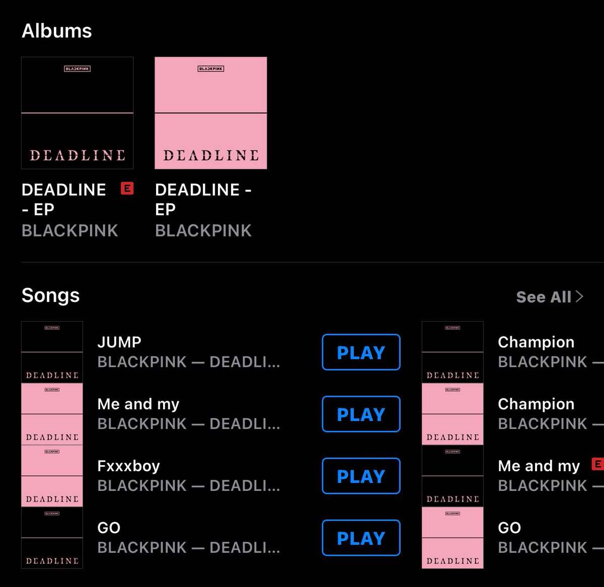 USBU4WAYS's tweet photo. Platform: iTunes 

#DEADLINE [EXPLICIT] 
» https://t.co/QxYrrg6BRx

#DEADLINE [CLEAN] 
» https://t.co/MjuLuv6P5o

#DEADLINE [MUSIC VIDEO] 
» https://t.co/ragc1tMcnV

#DEADLINEbyBLACKPINK 
@BLACKPINK #블랙핑크 https://t.co/Hz9ETi4w6k