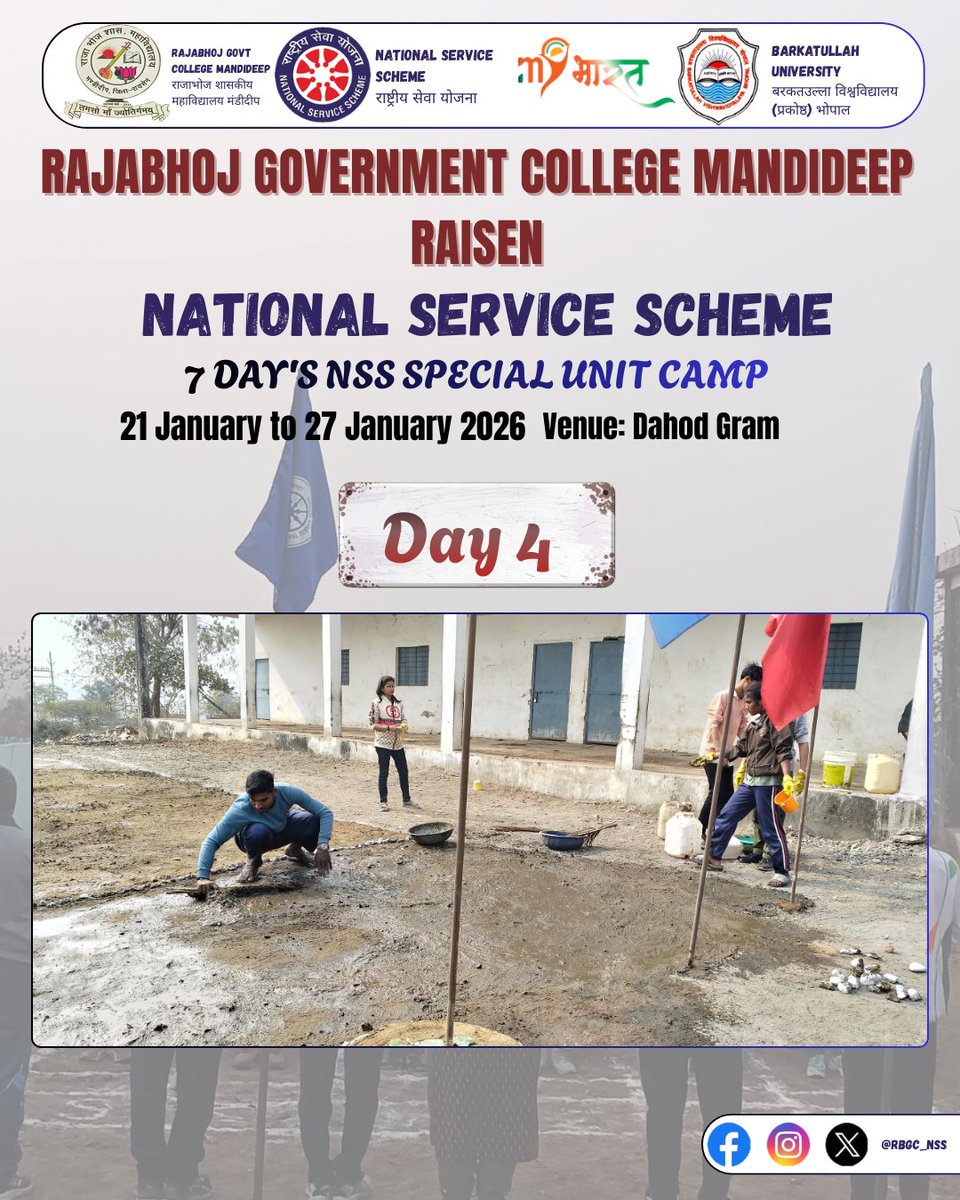 RBGC_NSS's tweet photo. चतुर्थ दिवस की थीम – “मतदाता जागरूकता”
@RBGC_NSS (जिला रायसेन) की राष्ट्रीय सेवा योजना इकाई द्वारा दिनांक 21/01/2026 से 27/01/2026 तक आयोजित #सात_दिवसीय_विशेष_शिविर के द्वितीय दिवस की गतिविधियां।  
#unitcamp #nss #bunss
#sevanss #MPNSS
#NSSSeva 
#YouthPower 
#RashtraKeLiye https://t.co/1cOLfUh45a