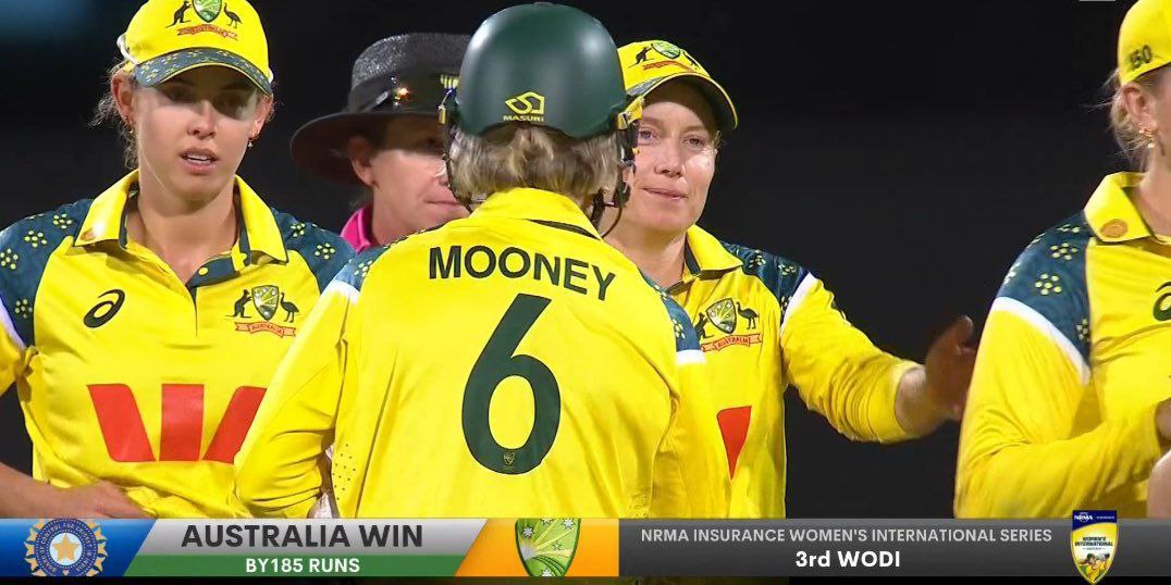 AUSTRALIA BEAT INDIA BY 185 RUNS. 

- A 3-0 victory for Australia.
#INDWvsAUSW