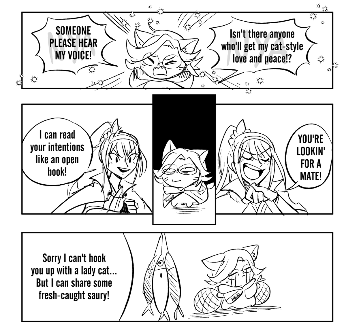 Quick English summary of the adventure of Eito Cat spreading Love