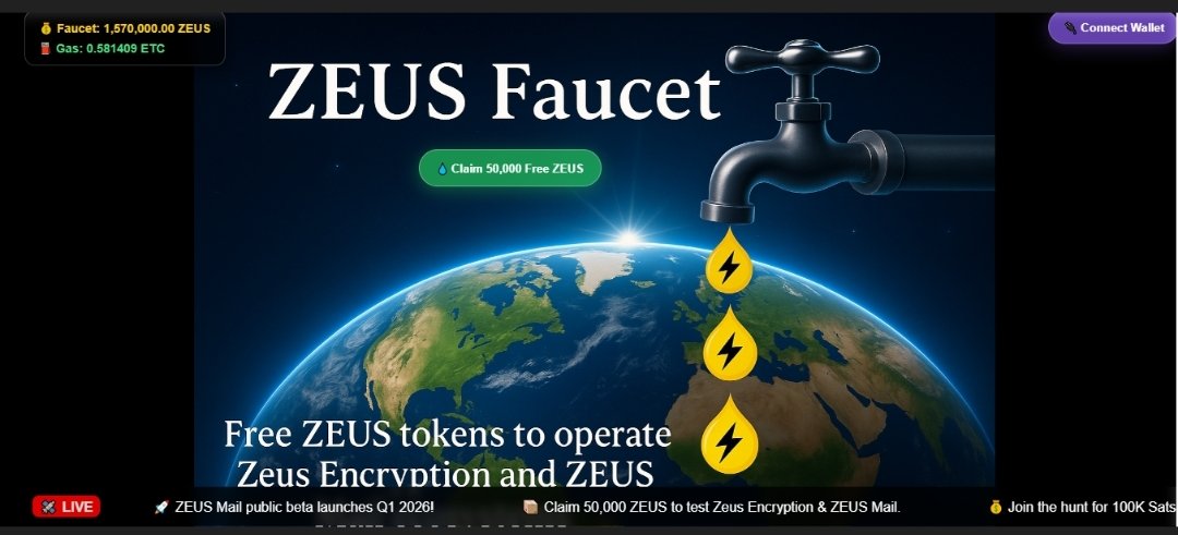 ZeusPayETC's tweet photo. The ZEUS Faucet dApp is now live: https://t.co/BxvukfaMFH

How to access the faucet:
✅ Create a ZEUS Wallet on MetaMask
✅ Import ZEUS contract address: 0x66e97838a985cf070b9f955c4025f1c7825de44f
✅ Fund your wallet with some ETC for gas ⛽ 
✅ Connect your ZEUS Wallet and claim 50,000 ZEUS tokens
✅ Access and use Zeus Encryption and ZEUS Mail decentralised apps.

Full set-up article: 🔗 https://t.co/VMm0ZQnVu7