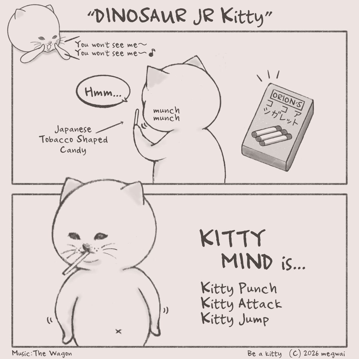 megwaish's tweet photo. DINOSAUR JR - The Wagon https://t.co/0xBBW4OQE2 via @YouTube 

私のDINOSAUR JR愛を込めた、ねこ2コマ🐱 
Aww Jさま💖 Kittyはnon-smokerだからココアシガレットね、ついね... あのこのまねっこしちゃうw 
You won't see me〜 You won't see me～🎶 Baby, why don't we？ 
#DinosaurJR #ねこ2コマ https://t.co/bKRGgn4RcB