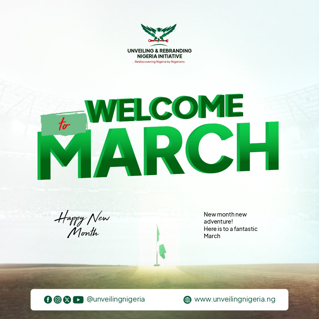 Happy New Month Patriots!!!

March has a lot in store for us as a Nation and we must keep believing in the vision of a better Nigeria and actively work towards it.

If Nigeria will be great, then it’s up to Nigerians to make it happen.

…Rediscovering Nigeria by Nigerians