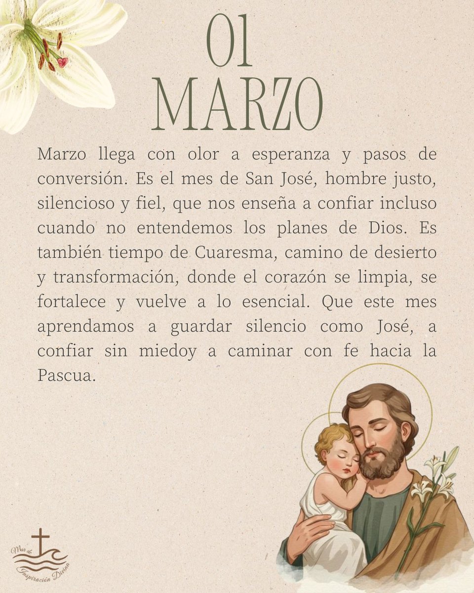 ✨Bienvenido Marzo✨
Bendecido inicio de mes, Marzo no es solo un nuevo mes…es una invitación a volver a Dios 🙏🏻🤎