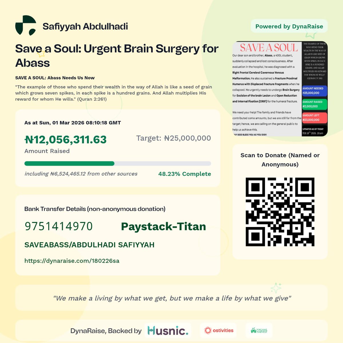 shidof99's tweet photo. Abass is a 400L student whose life is on hold due to a brain lesion. We are halfway to our ₦25M goal, your support can get him into surgery today. 
​Let’s bring him home.
​Bank: GTB (0343527863) / Hafsah Abdulhadi(Sister)
Paystack: 9751414970
Full info: https://t.co/NWZwP8fGCv https://t.co/VINaD1PDwe