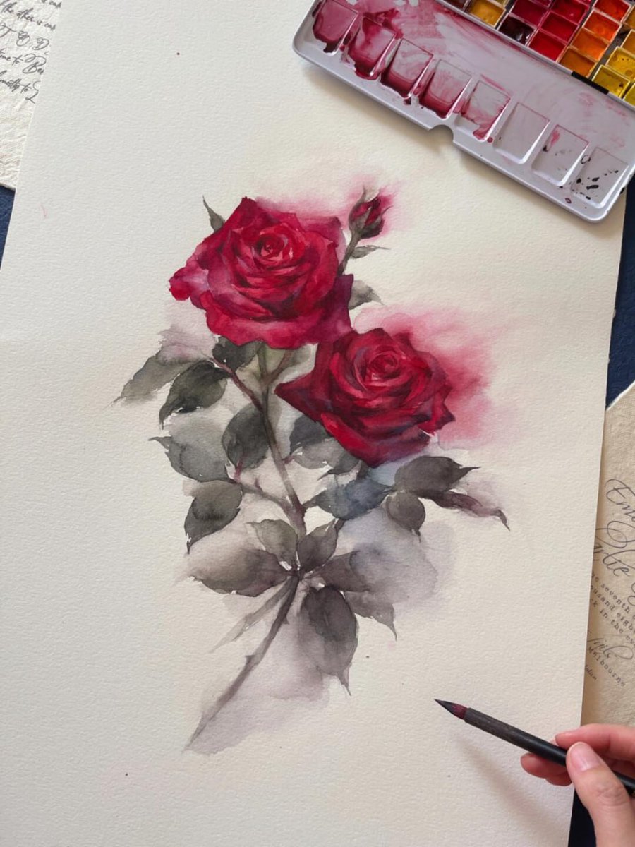 dostifr_s's tweet photo. Realistic Watercolor Painting of Romantic Roses https://t.co/NH22puoh7U