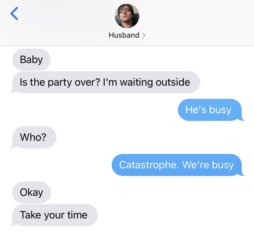 wonsgiggles's tweet photo. staged extra 

catastrophe tries the "he's busy" prank on his husband matthaeus https://t.co/1VkynvEM32