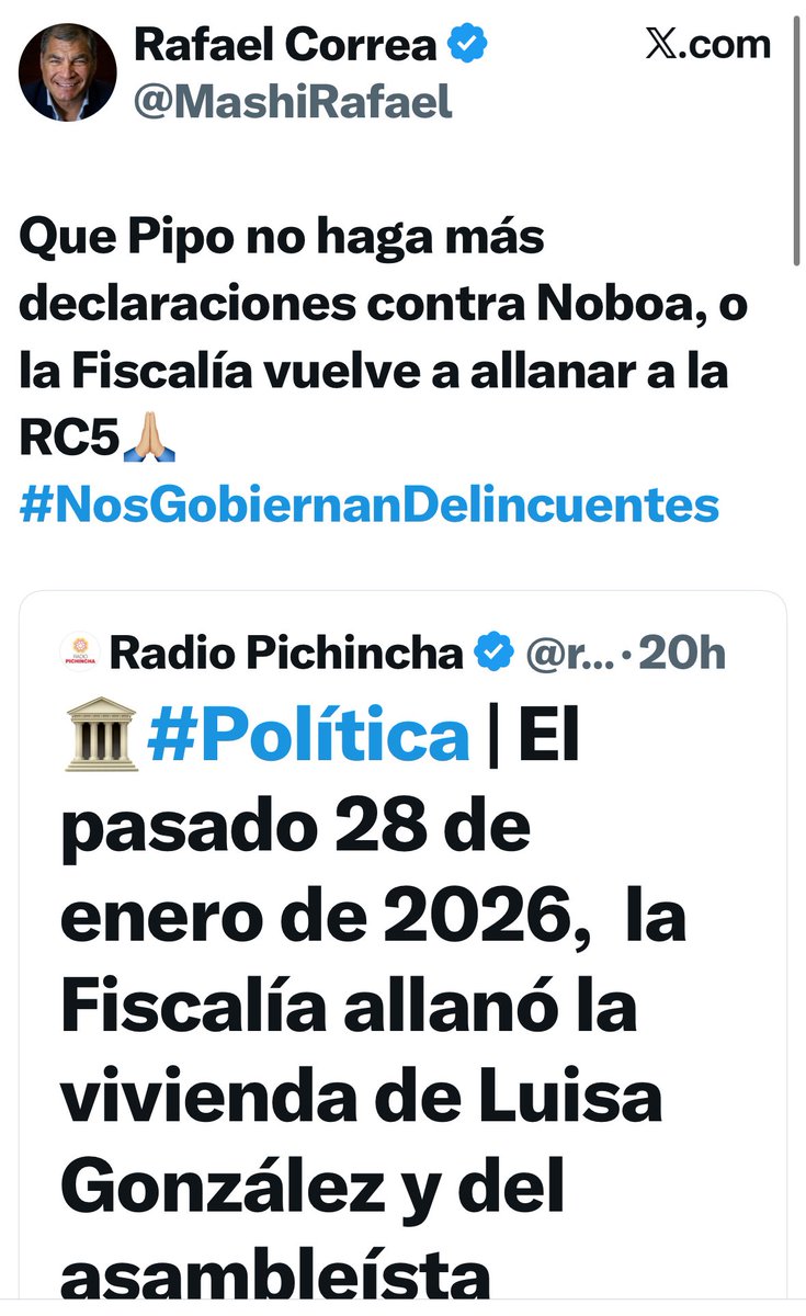 “No te hagas el que no sabes, que tú si sabes cómo fue la compra de ese edificio”…
A pocos ex mandatarios del mundo, EEUU los ha proscrito y prohibido ingresar a ese país, tú, <a href="/MashiRafael/">Rafael Correa</a> eres uno de ellos. Ya hace mucho años que el <a href="/TheJusticeDept/">U.S. Department of Justice</a> sabe de tu conducta criminal