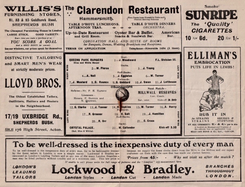 BushmanQPR's tweet photo. #OTD in 1928 @QPR 2-0 @CPFC Jack Swan and George Goddard on target for #QPR in front of 16,468 at Loftus Rd. #QPRhistory https://t.co/wuOUo4yvMs