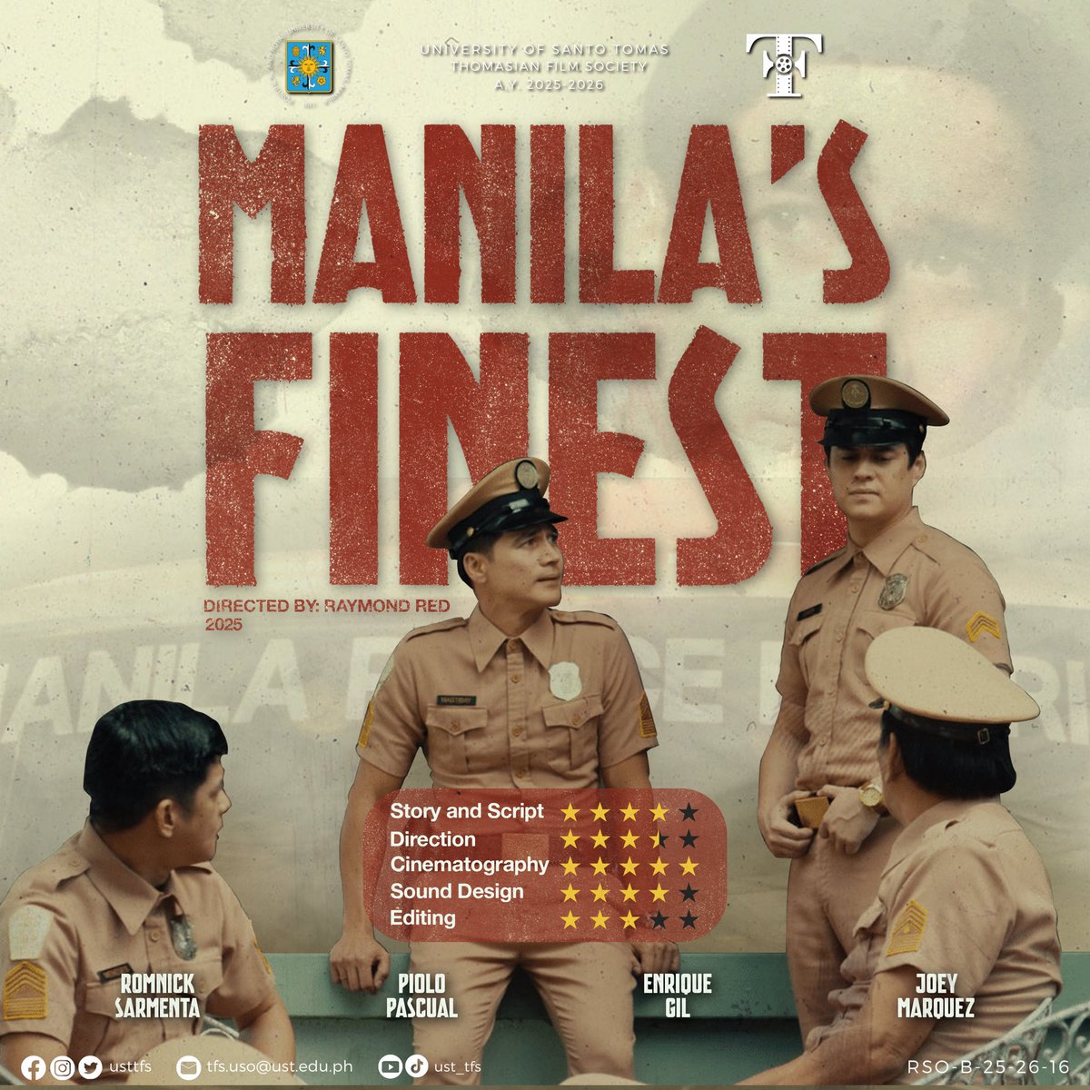 USTTFS's tweet photo. #TFSReviews presents: Manila’s Finest (2025)

With its and hard-hitting narrative, the film interrogates what it truly means to serve a city that never forgets. Bold in tone and relentless in pace, it challenges its audience to confront uncomfortable truths.

#MMFF2025
#TFS12 https://t.co/L6Crwo2jtz