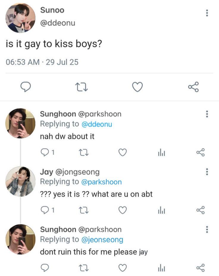 sunoosasscheek's tweet photo. It’s not gay to kiss boys https://t.co/82HO9GBVzi