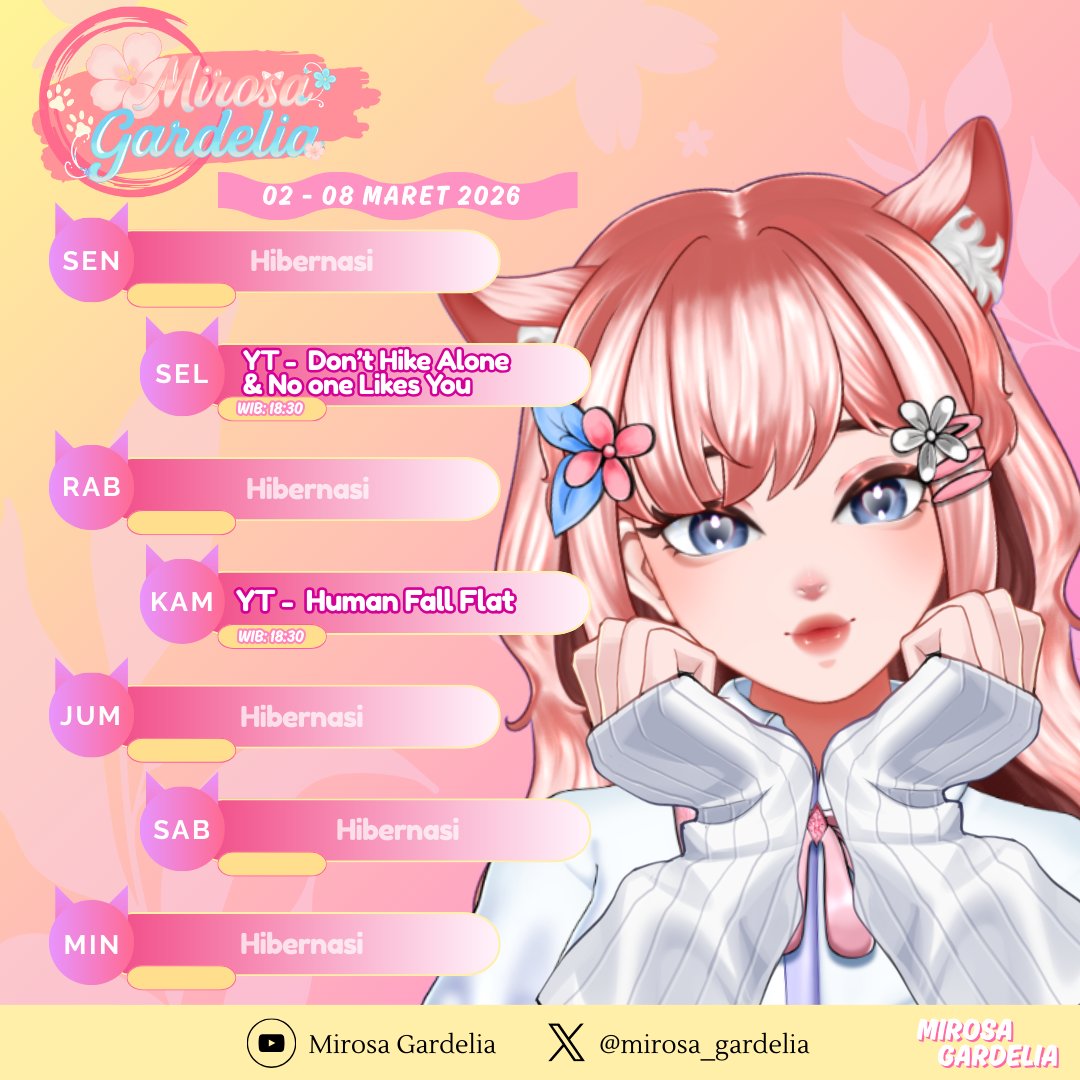 mirosa_gardelia's tweet photo. Heloww semuanyaa, Jadwal minggu depan sudah terbit, mari kita kembali bermain game lagi yaa!
๐
(02 Mar 2026) - https://t.co/jriqPScsye
๐
(05 Mar 2026) - https://t.co/fTX9UkUjms
Jangan lupa mampirr~
#osalive #osans #vtuber #Livestream https://t.co/IoXzKevGsF