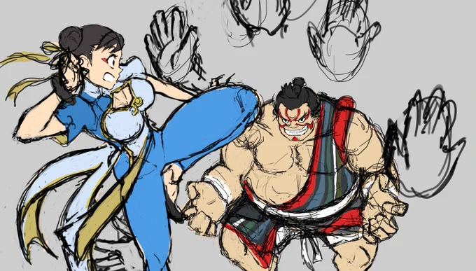 エドモンド本田に百裂張り手でお祝いされる絵を描きたかったwip